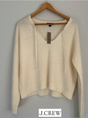 J. Crew Cashmere Cream V-Neck Knit Sweater with Drawstring